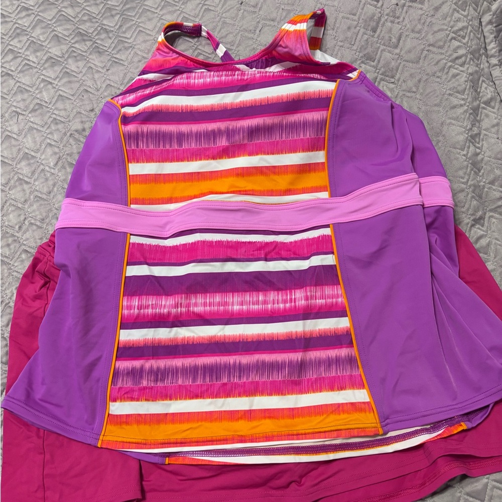 Lands' End Vibrant Purple and Pink Swim Tankini Top
